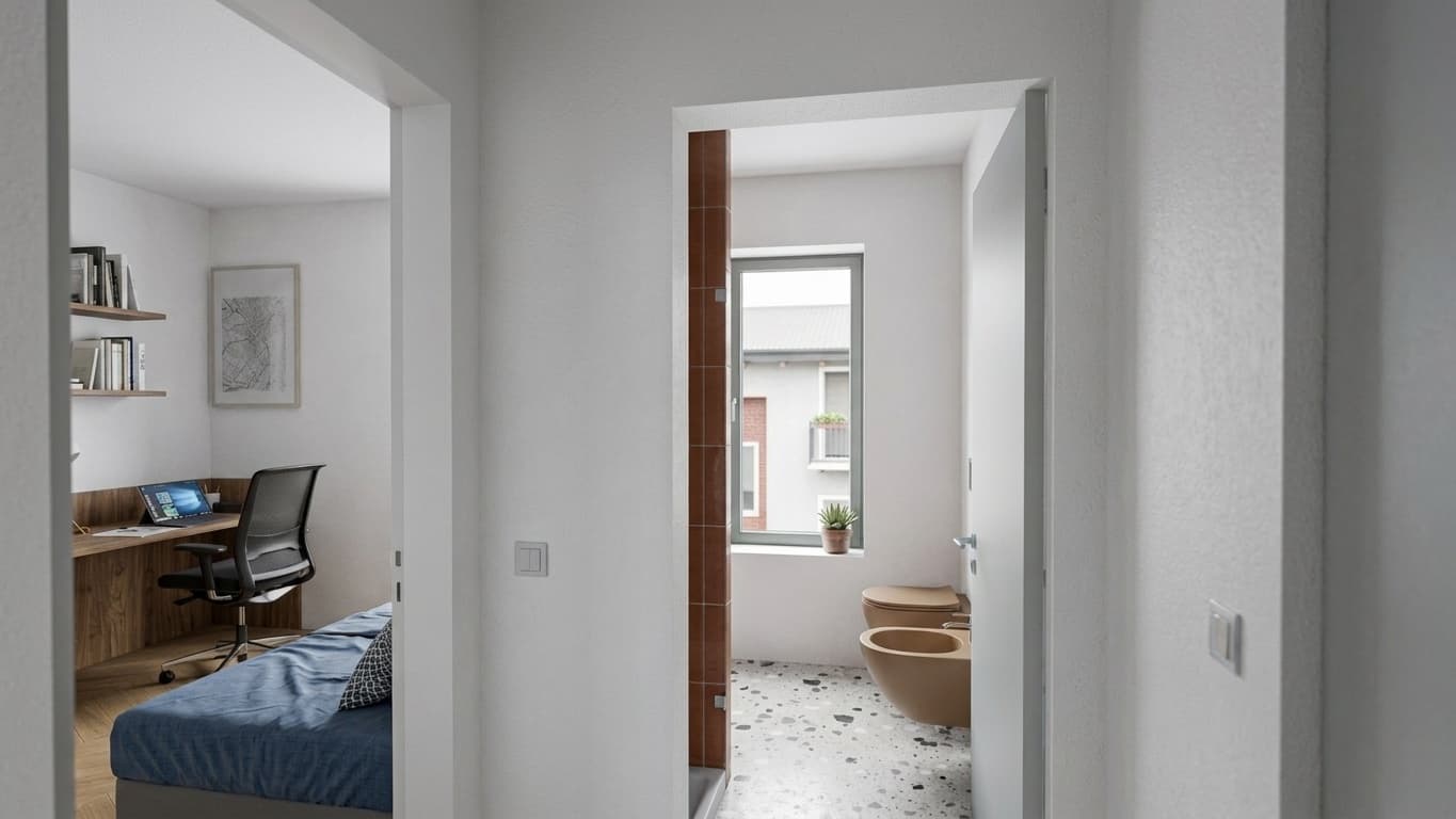 Disimpegno tra la cameretta e il secondo bagno dei trilocali di Residenza Pedaggio